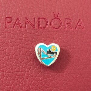 Pandora San Francisco Golden Gate Heart Bead Charm Bracelet Hanging S925 Silver